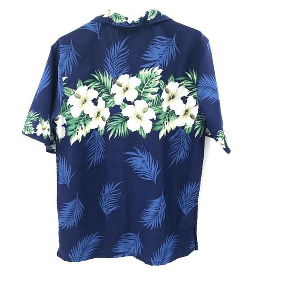 Dolphino Mens Hawaiian Shirt Floral Blue White Green Short Sleeve Classic Fit M - Picture 4 of 7